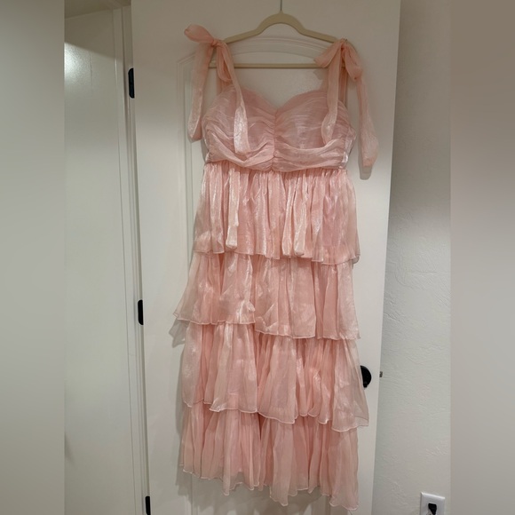 Lulu's Shimmery Pink Tiered Maxi Dress - Picture 5 of 6